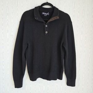 Cremieux Men's M Shirt Thermal Henley Cotton Cashmere Waffle Knit Black